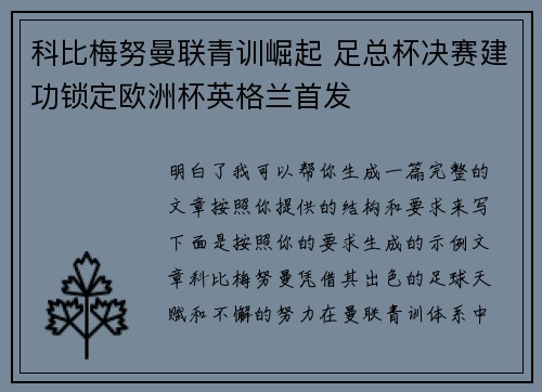 科比梅努曼联青训崛起 足总杯决赛建功锁定欧洲杯英格兰首发